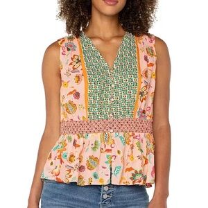 Liverpool Floral Women's Printed Sleeveless Peplum Top XL boho flowy‎ shirt